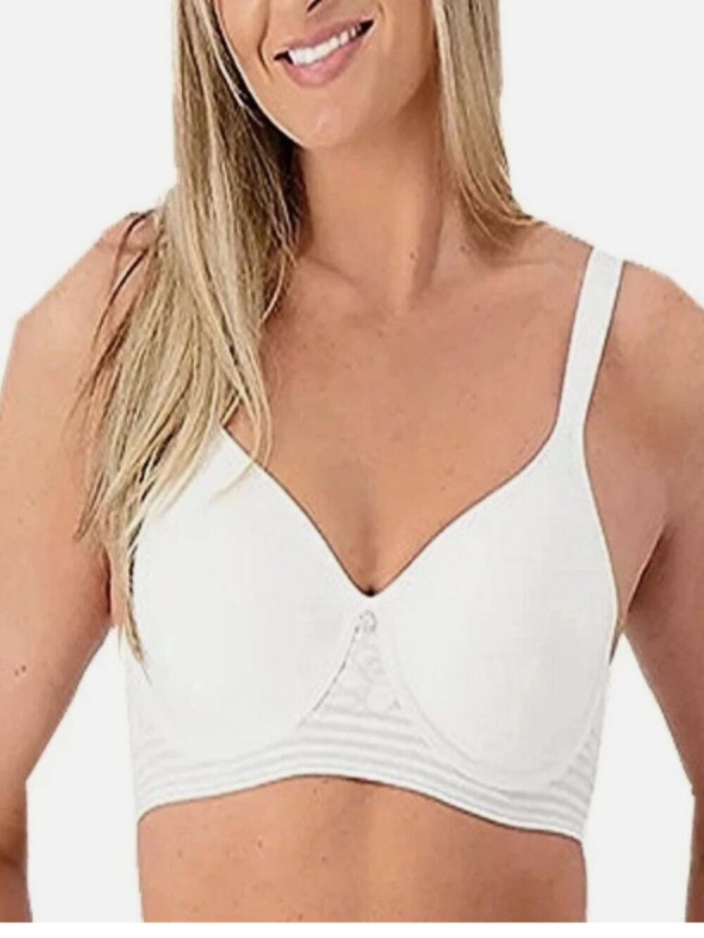 Breezies Floral Stripe Seamless Wirefree T-Shirt Bra-White-40C-NEW-A478505